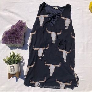 Western Skull Print Casual Dress In Navy Blue Size Medium